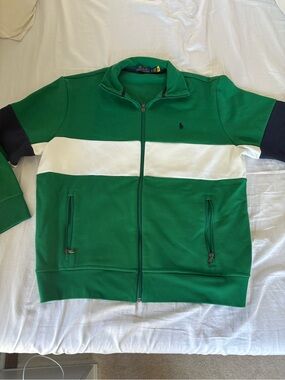 Ralph Lauren Green and White Zip-Up Track Jacket